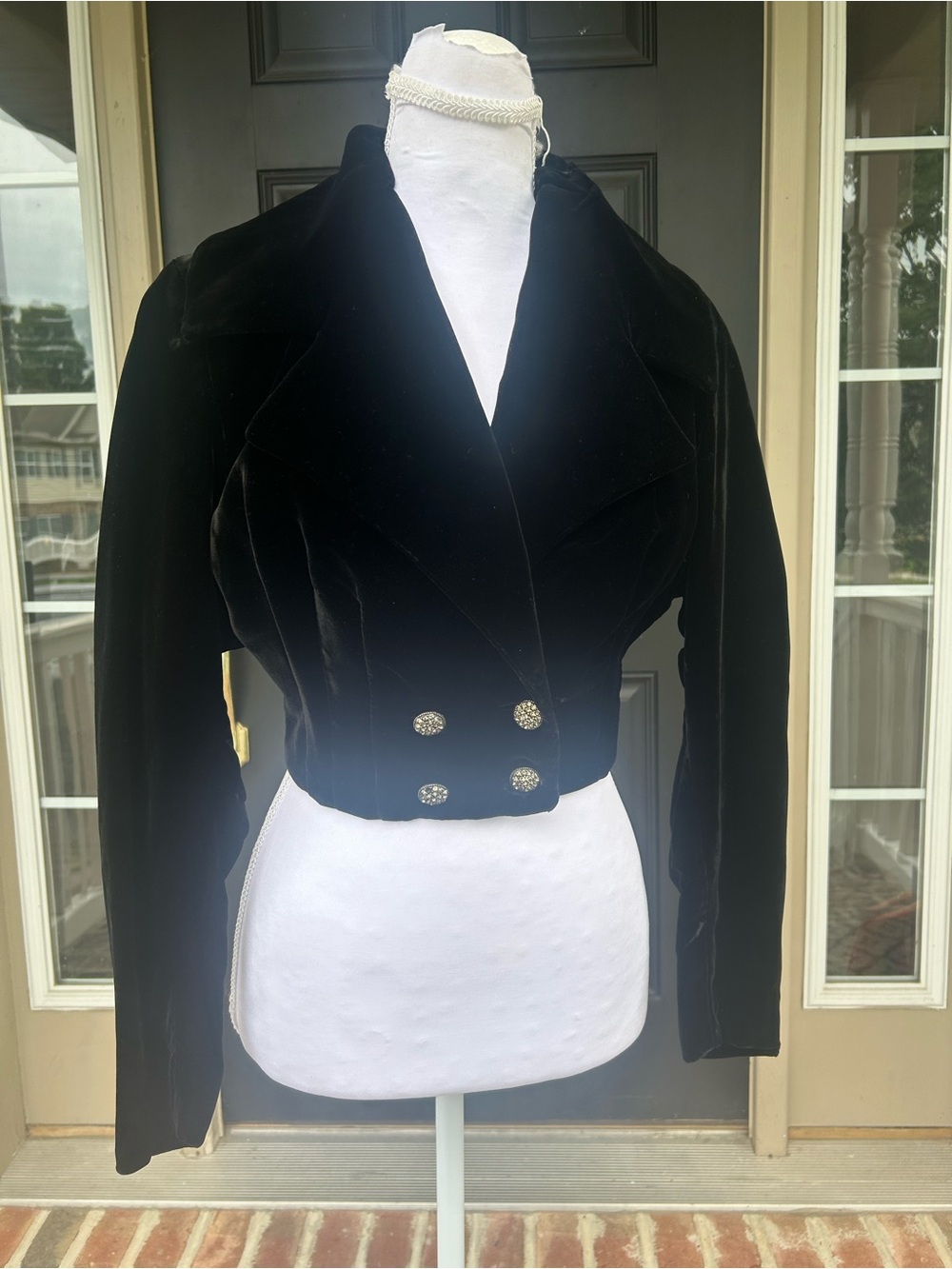Vintage 60s Wolff & Marx black velvet cropped jacket rhinestone buttons XS